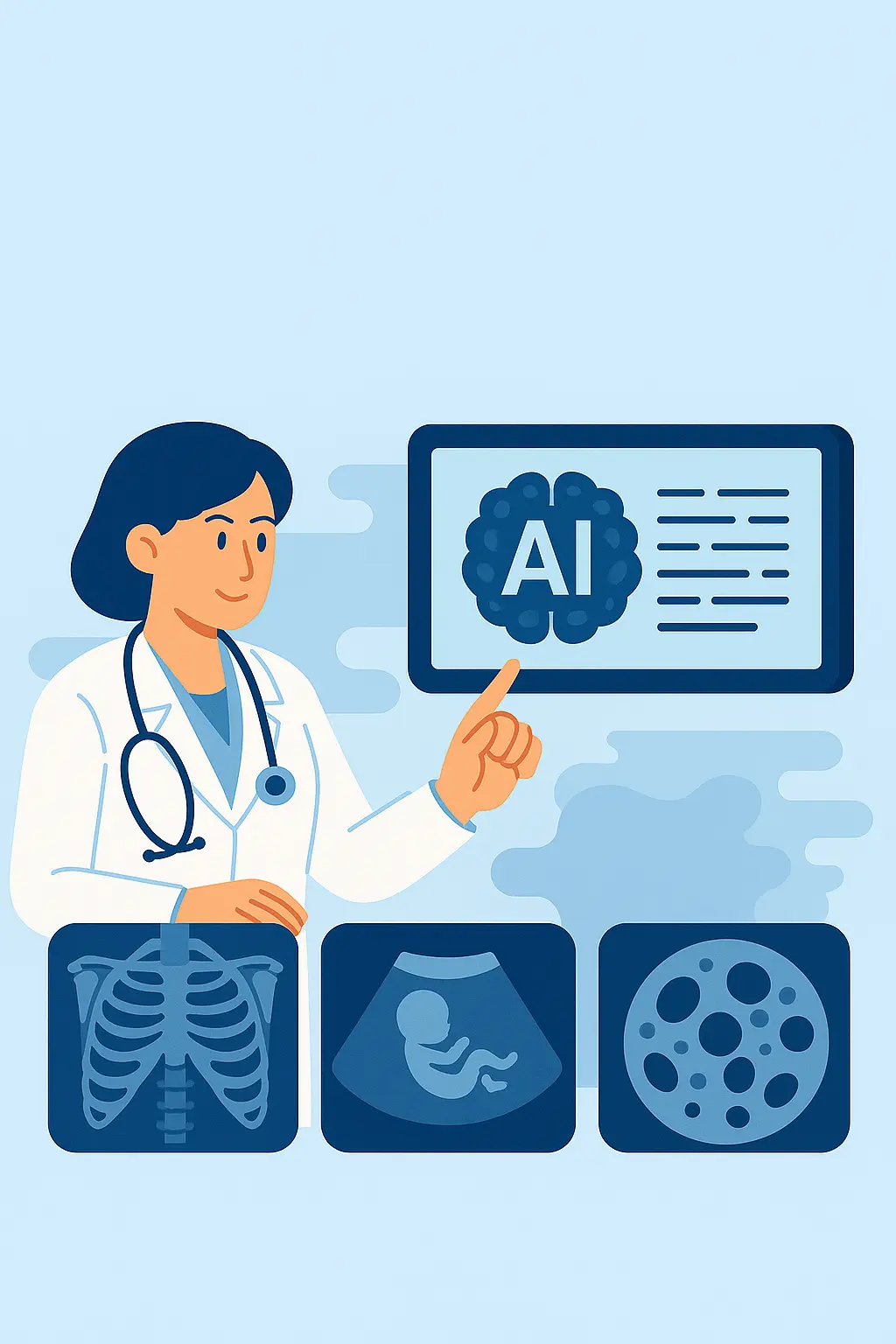 Clinician reviewing mammography images with AI assistance
